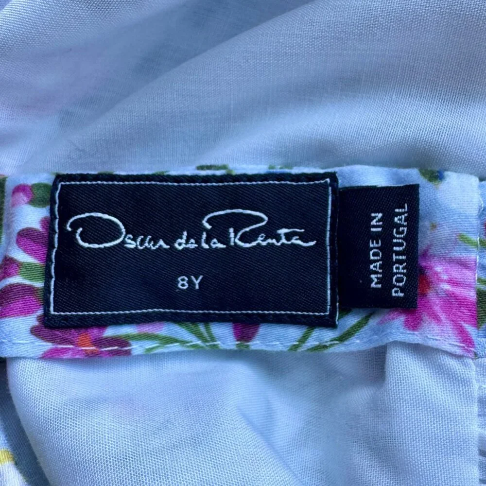 OSCAR DE LA RENTA Floral Dress Girls 8 Cotton Ruffle Neck Spring Summer Flowers - Picture 7 of 8